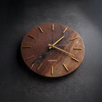 Brown Leather Gold - Kahverengi Mermer Deri Dokulu Duvar Saati - 0123