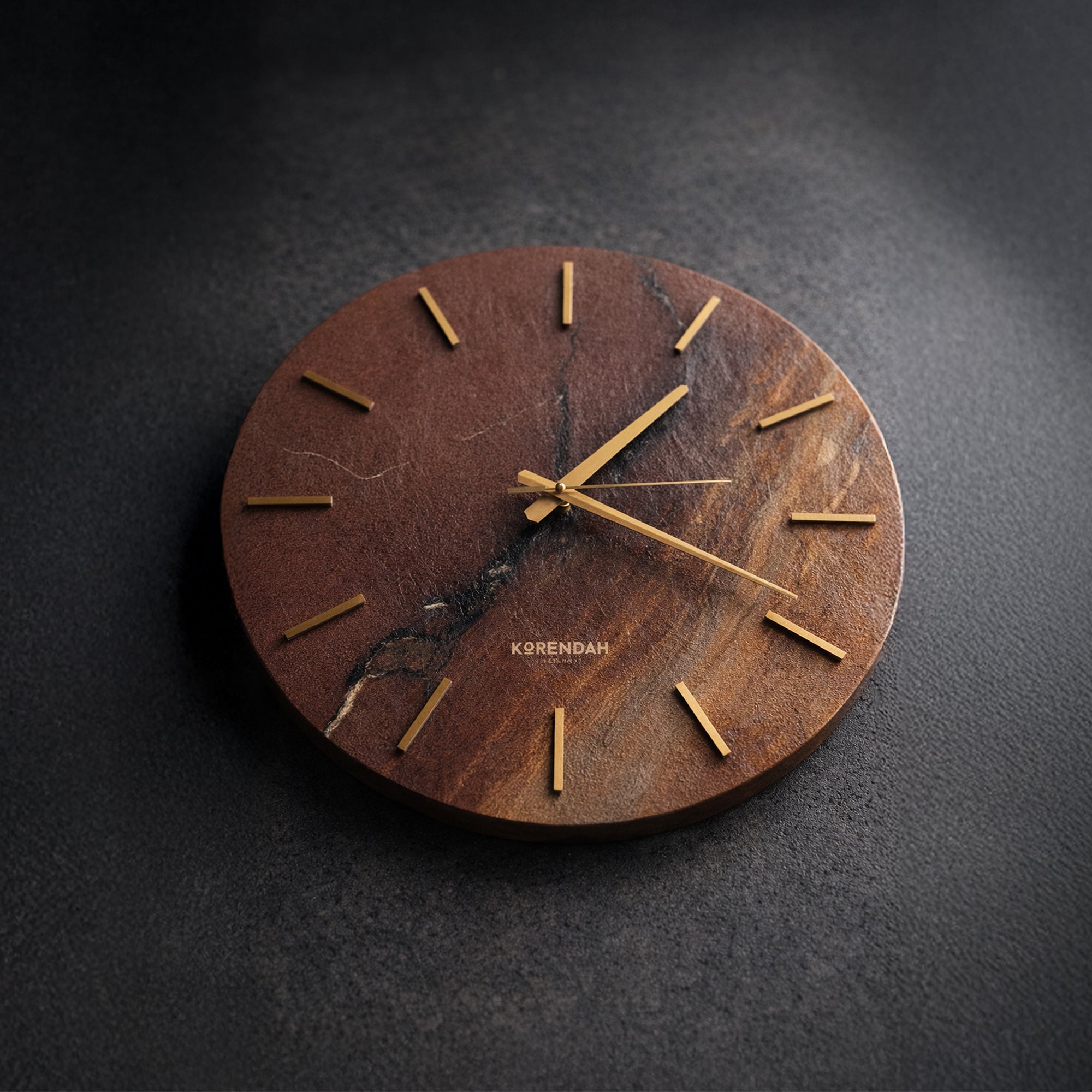 Brown Leather Gold - Kahverengi Mermer Deri Dokulu Duvar Saati - 0123