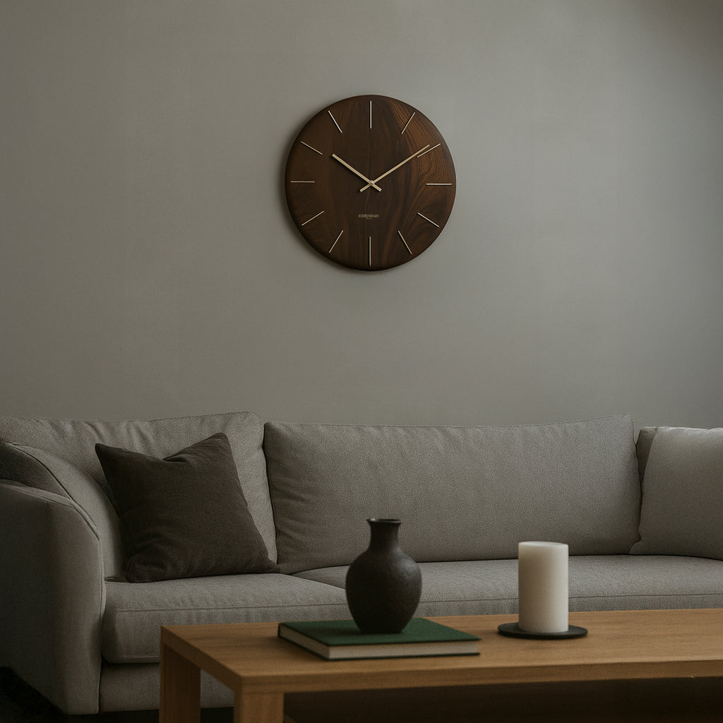 Walnut Wood Gold Edition - Ahşap Efekt Saat - 0116